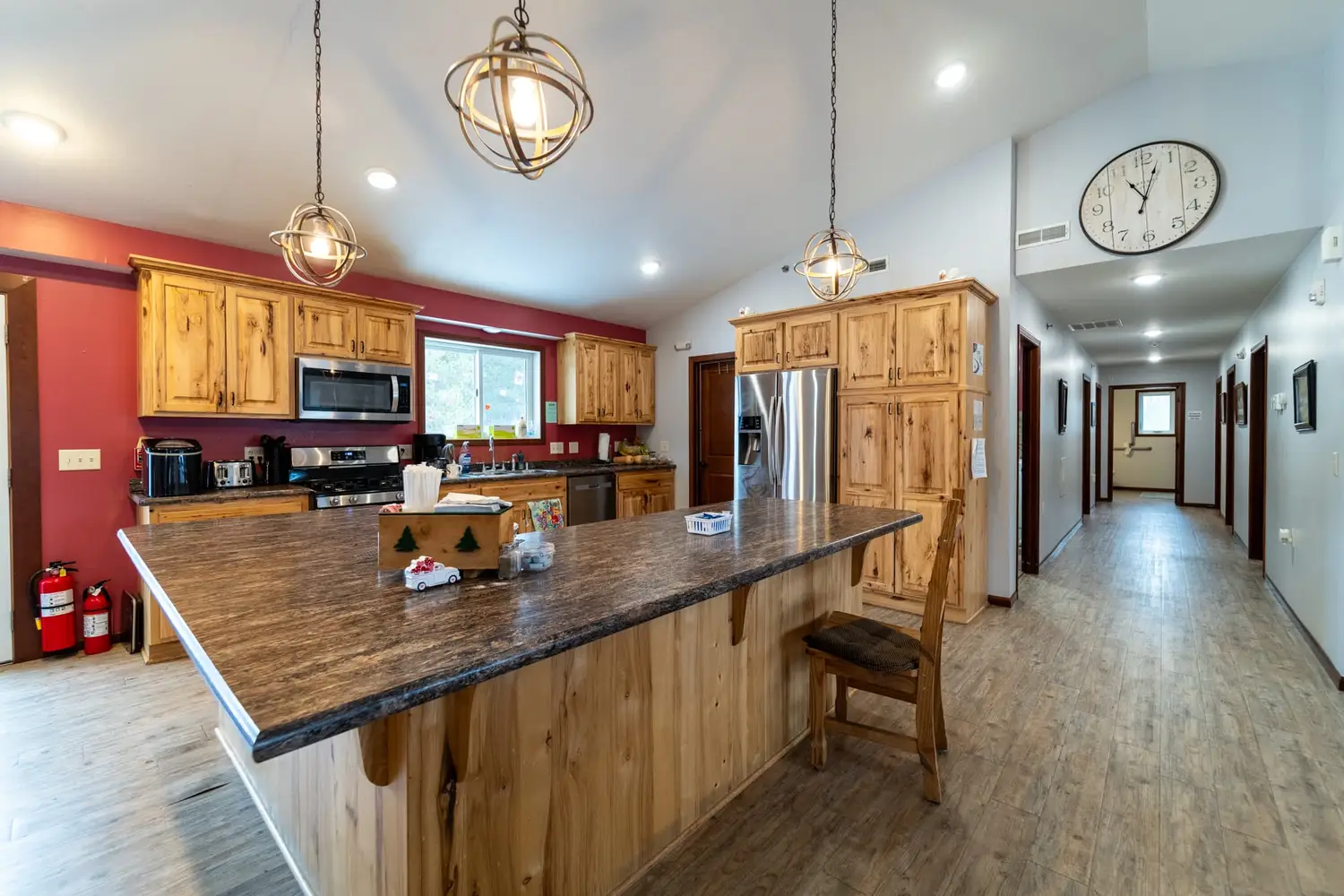 Open shared kitchen and dining area
